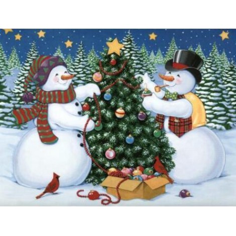 Diamond Painting Kerstmis Sneeuwpoppen Met Kerstboom