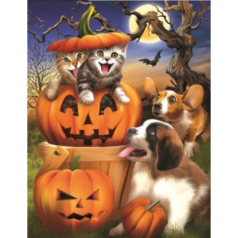 Diamond Painting Halloween Blije Katten En Honden