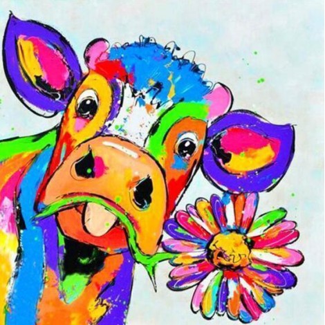 Diamond Painting Gekleurde koeien Bloem