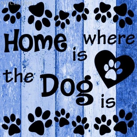 Diamond Painting Dog Sweet Home Blauw
