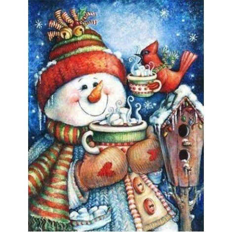 Diamond Painting Sneeuwpop Met Warme Chocolademelk
