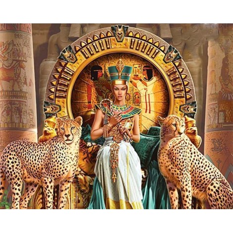 Diamond Painting Egyptische Goden Koningin Met Luipaarden