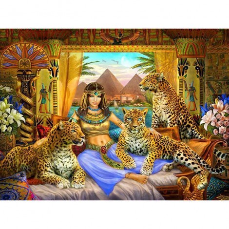 Diamond Painting Egyptische Godin Cleopatra Met Luipaarden