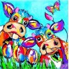 Diamond Painting Gekleurde koeien Vlinder en Bloemen